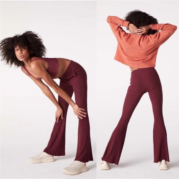OUTDOOR VOICES | Maroon Superform Ribbed Flare Pants - Picture 1 of 7